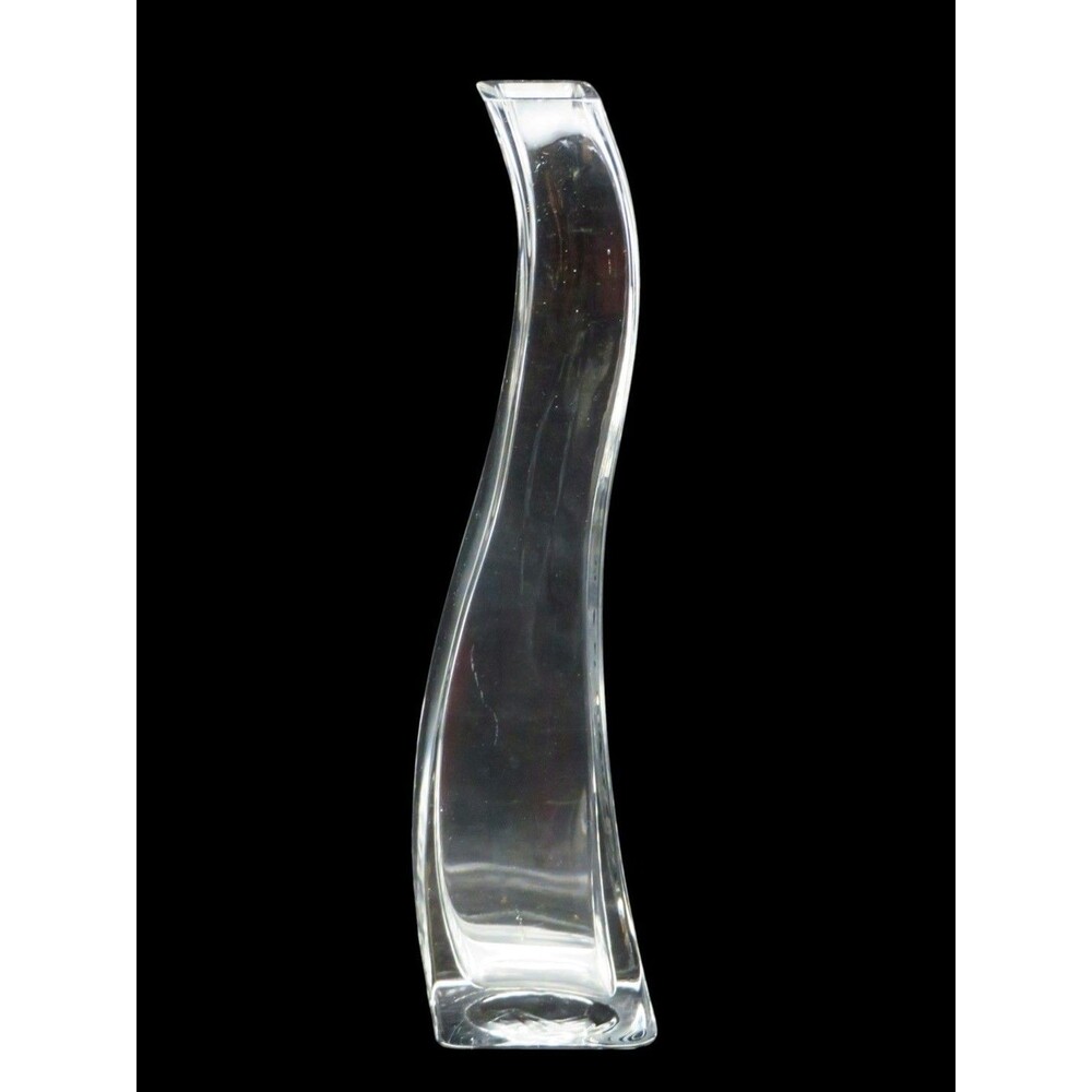 Vintage Modernist Clear Crystal Serpentine Wavy Bud Vase 10" Heavy Art Glass